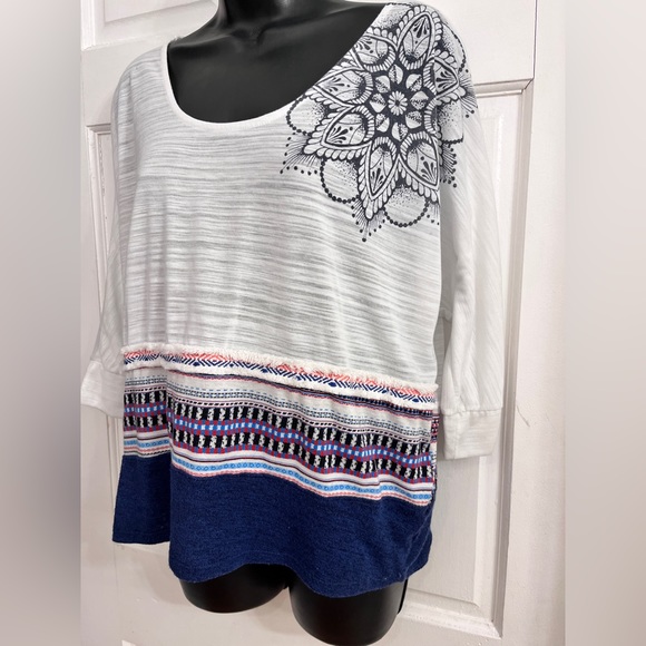 DESIGUAL STRIPED/Embroidered 3/4 SLEEVE T SHIRT TOP WOMENS SIze S - Picture 3 of 10